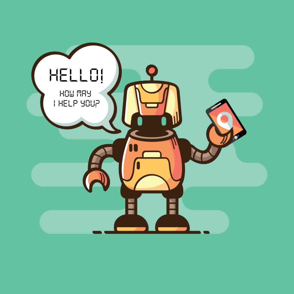 Image of robot holding phone for UpLync business phone service provider